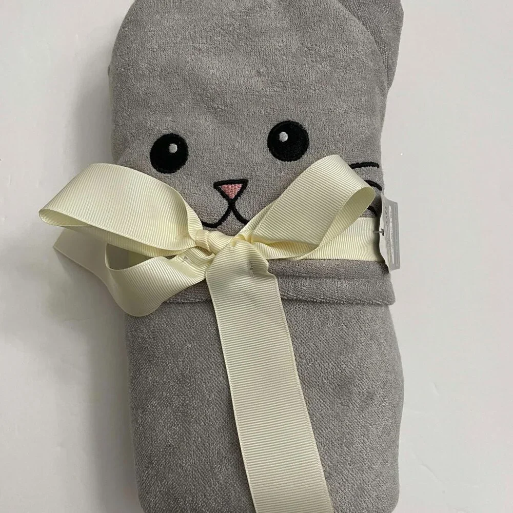 NWT- Moon and Stars Gray Kitty Cat Kitten Baby Hooded Bath Towel